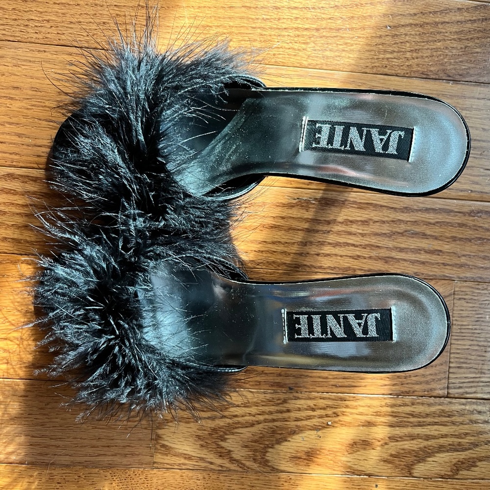 Fur Patent Leather Heels, Size 10